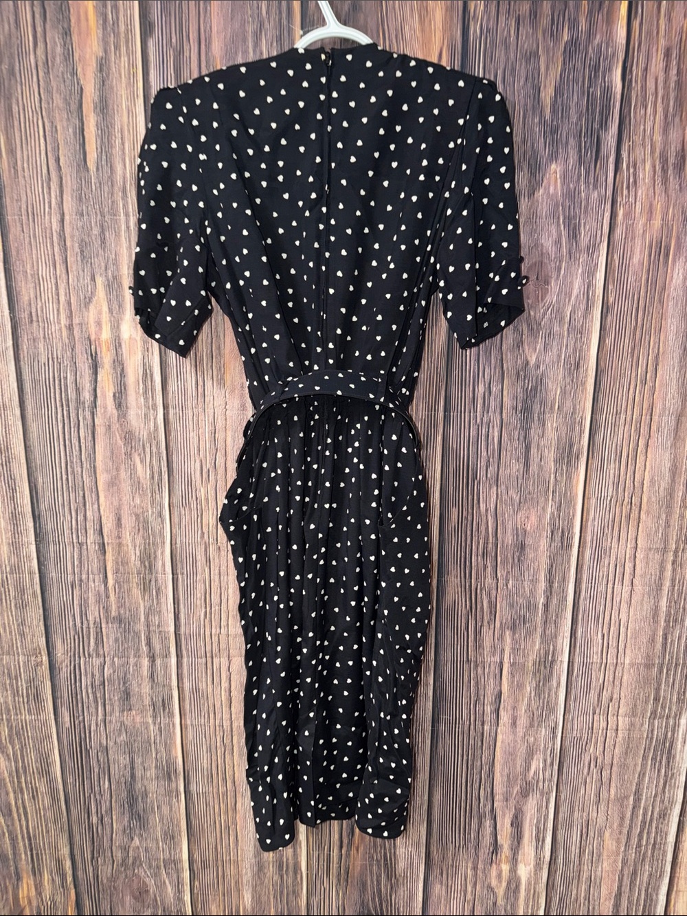Vintage Karin Stevens Petites Size 10 Black White Heart Print Dress Belted Dress - Picture 11 of 14
